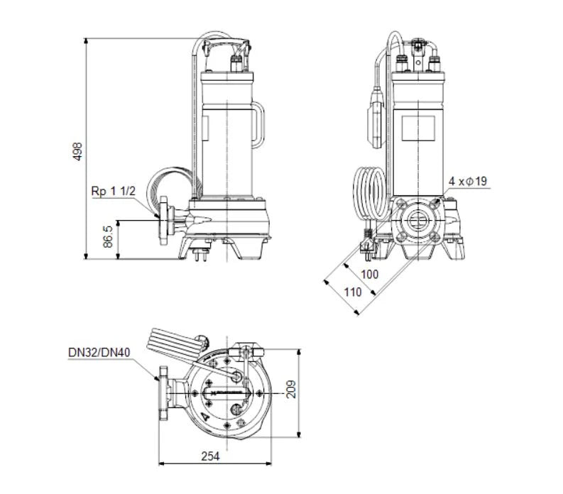Grundfos UNILIFT APG.40.10.A1 Submersible Grinder Pump  - Automatic Float Switch 92616914 (SP25+25+22F)